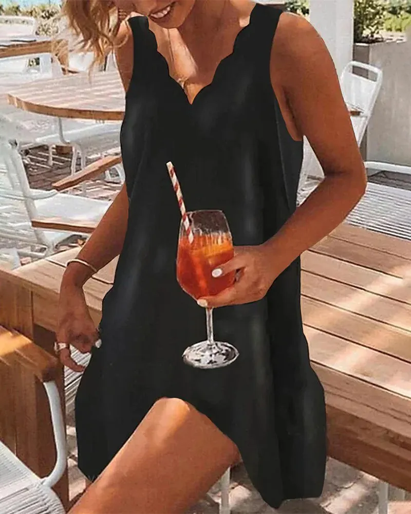 Wavy Neck Little Black Dress